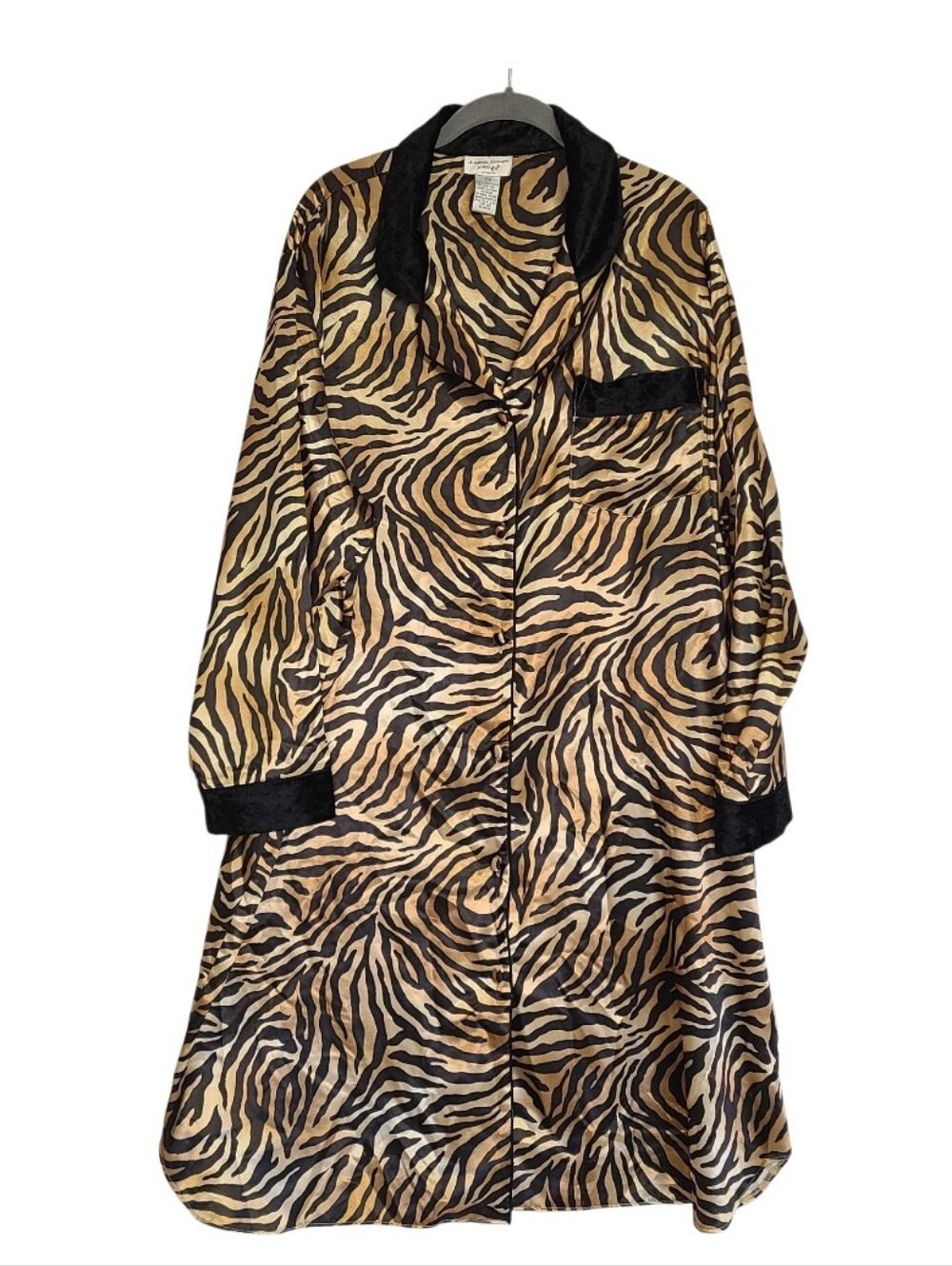 Amanda Stewart Vintage Zebra Cheetah Print Satin Velvet Robe Duster 2X